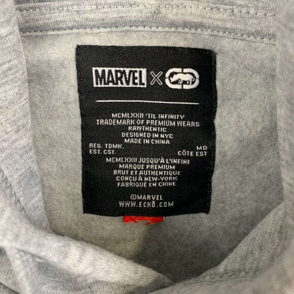 Ecko Marvel Men Sweater XL Gray Heather Hoodie Long Sleeve Avengers Fleece Lined - Picture 5 of 7